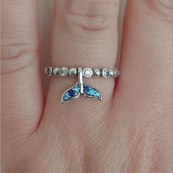 925 Sterling Silver Mermaid Tail Dangle Ring - Picture 1 of 7
